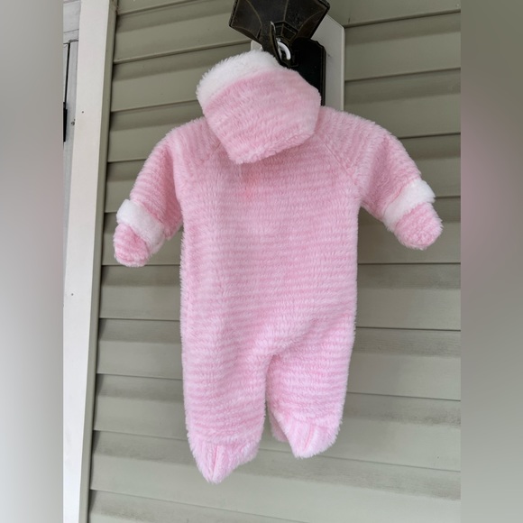 VTG 80s TEDDY BEARS Brand 0-6M Pink & White Striped Fuzzy One Piece Made in USA - Picture 2 of 6